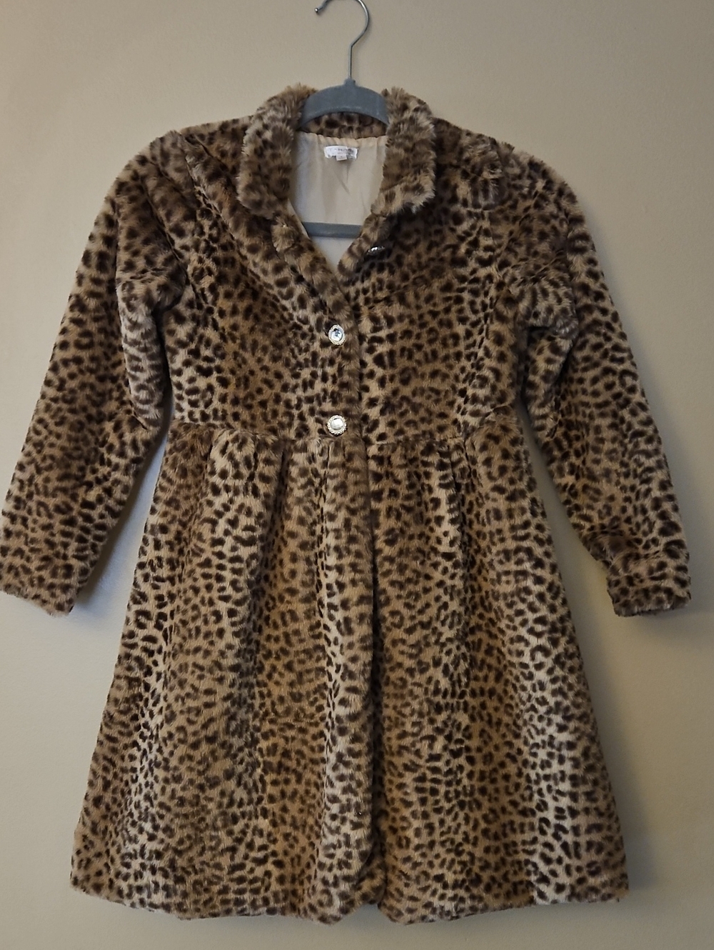 Tahari Girls Leopard Print Faux-Fur Lined Swing Jacket Sz 8